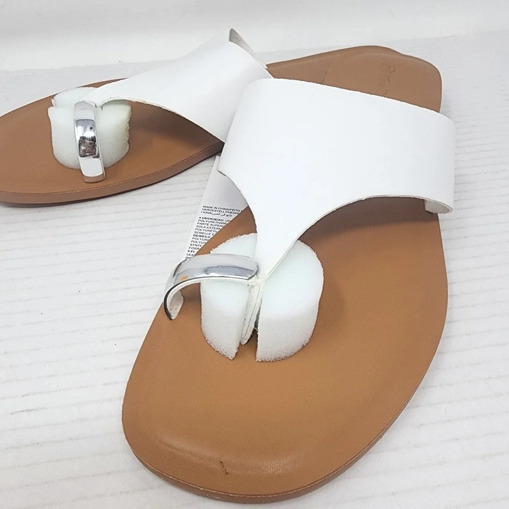 Toe Ring Sandals Women's US 11 White Open Toe Flats Camilla‎ Wide The Drop